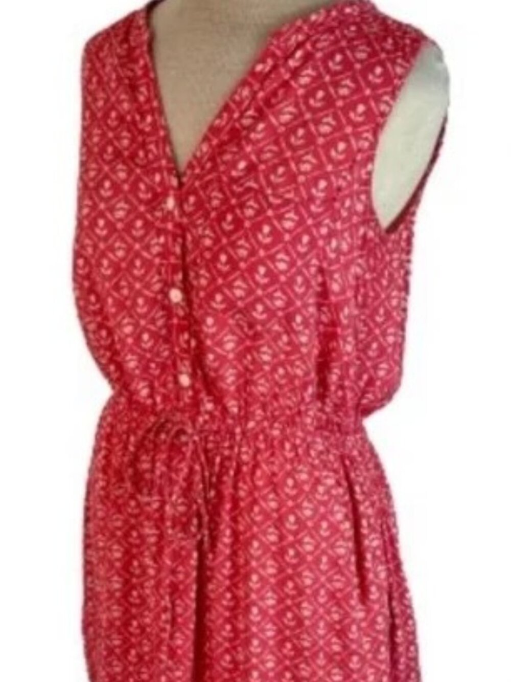 Gap Floral Sleeveless Shirt Dress Size PS Drawstring Waist Pockets GUC